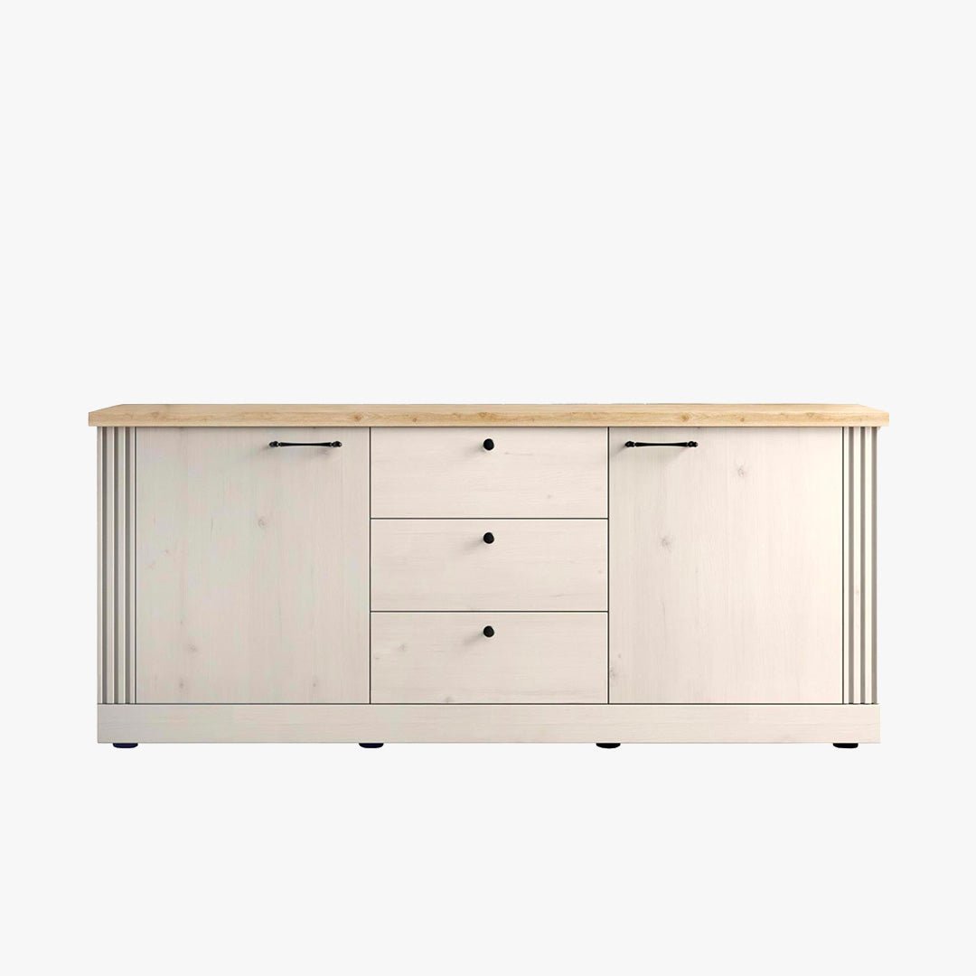 ROMANE Buffet 2 portes 3 tiroirs couleur chêne blanc et bois clair - Buffet - Mobilier Deco