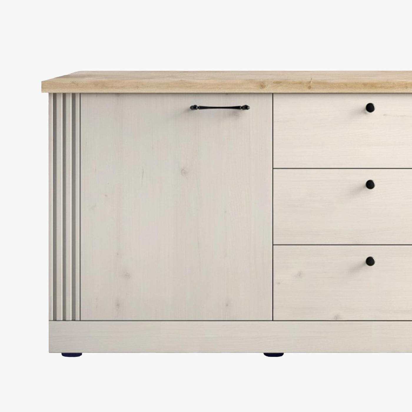 ROMANE Buffet 2 portes 3 tiroirs couleur chêne blanc et bois clair - Buffet - Mobilier Deco