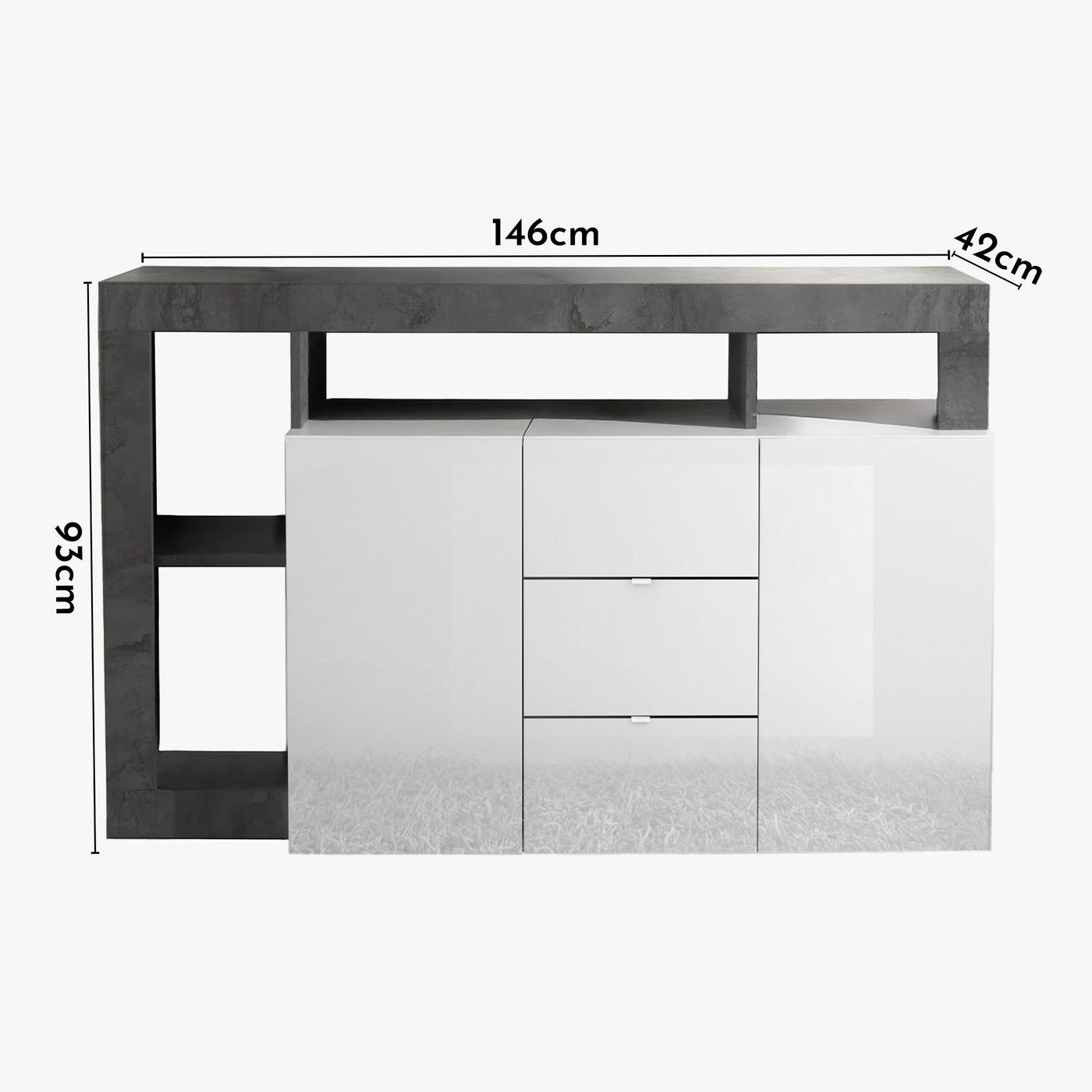 RONICA Buffet 2 portes 3 tiroirs gris et blanc - Buffet - Mobilier Deco