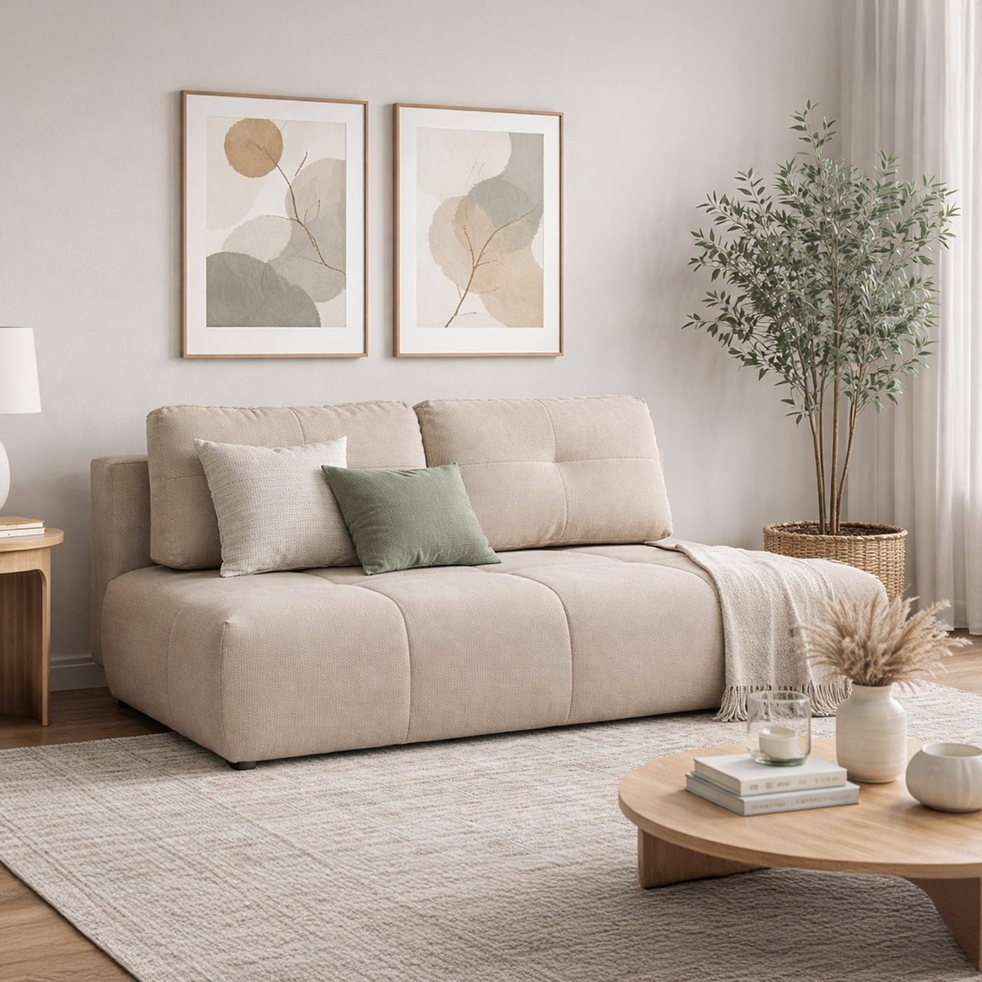 ROSA Canapé 3 places convertible avec coffre en tissu beige - Canapés convertibles - Mobilier Deco