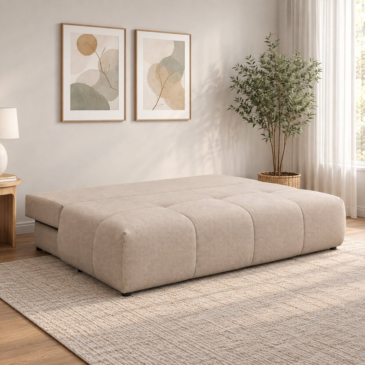 ROSA Canapé 3 places convertible avec coffre en tissu beige - Canapés convertibles - Mobilier Deco