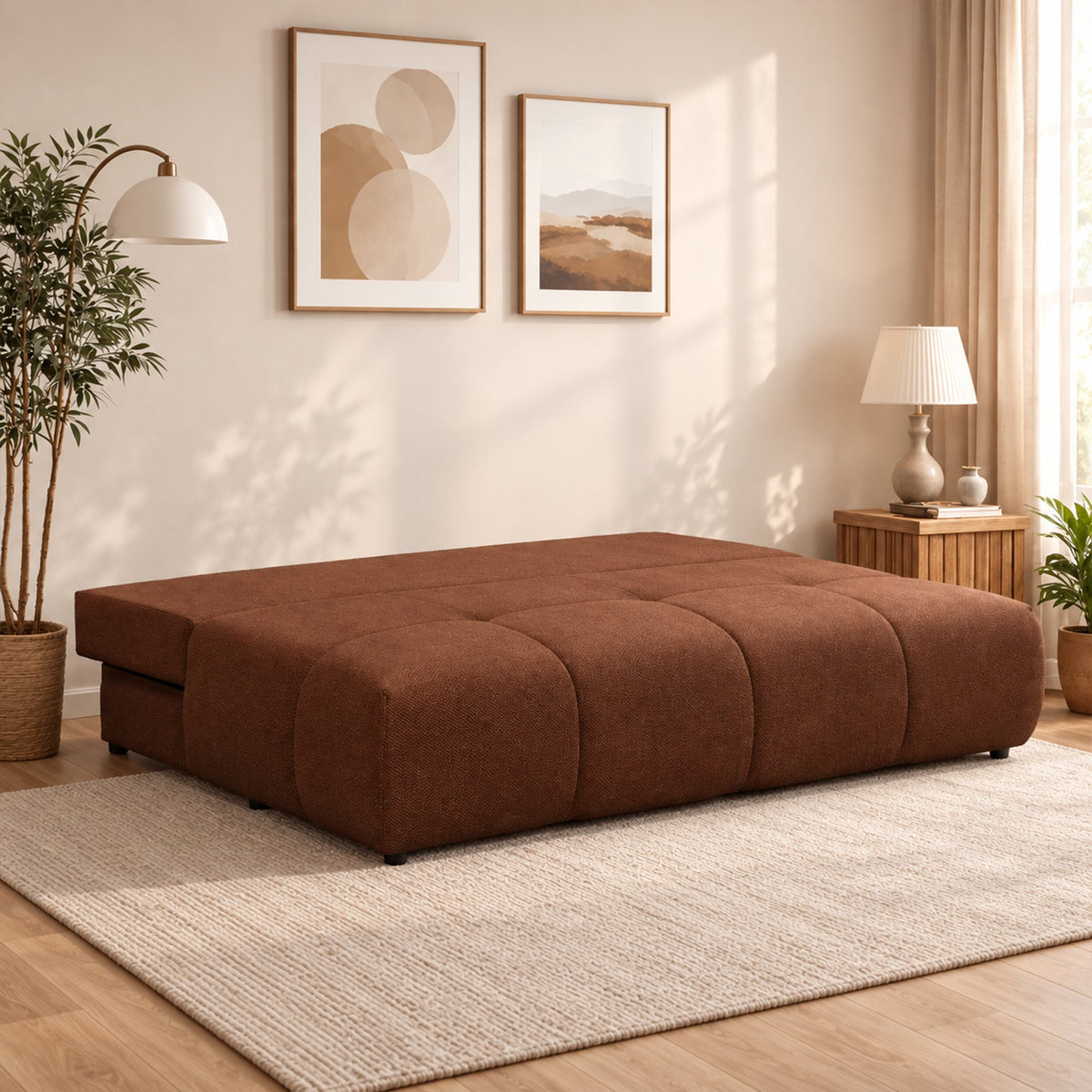 ROSA Canapé 3 places convertible avec coffre en tissu terracotta - Canapés convertibles - Mobilier Deco