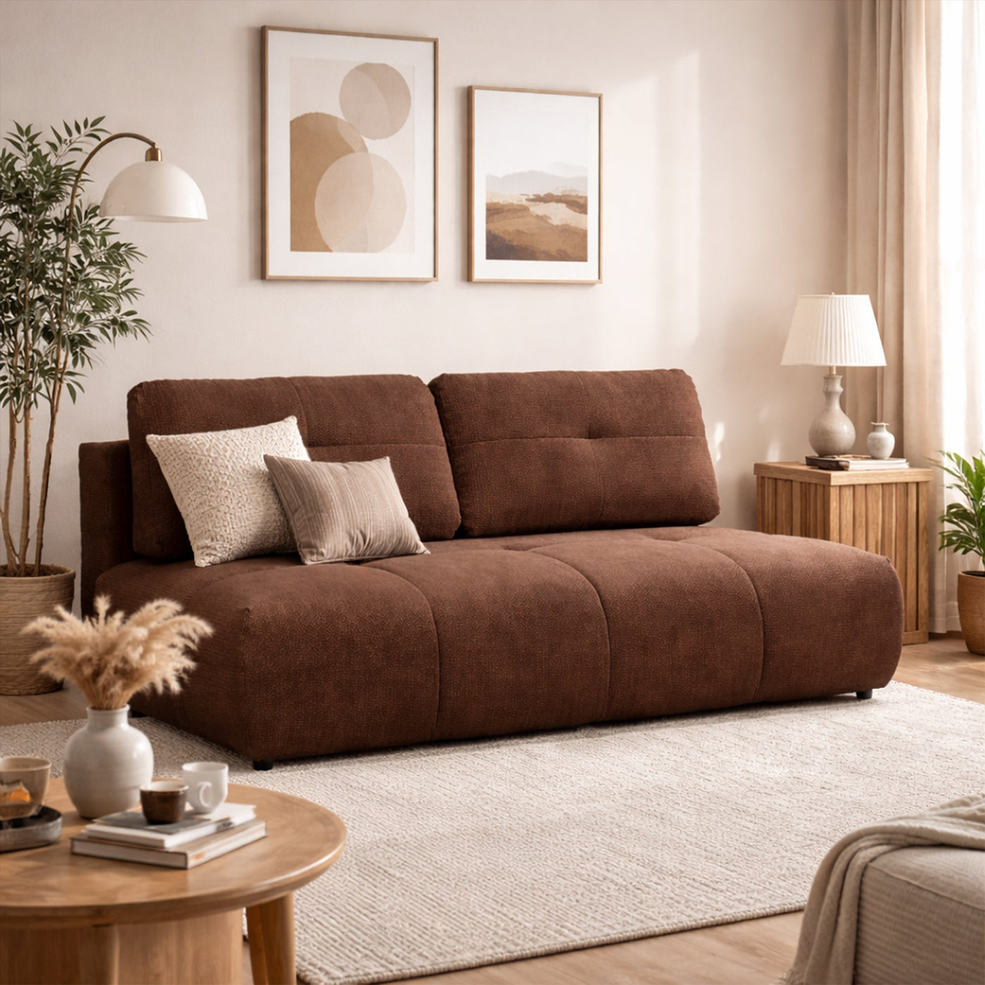 ROSA Canapé 3 places convertible avec coffre en tissu terracotta - Canapés convertibles - Mobilier Deco