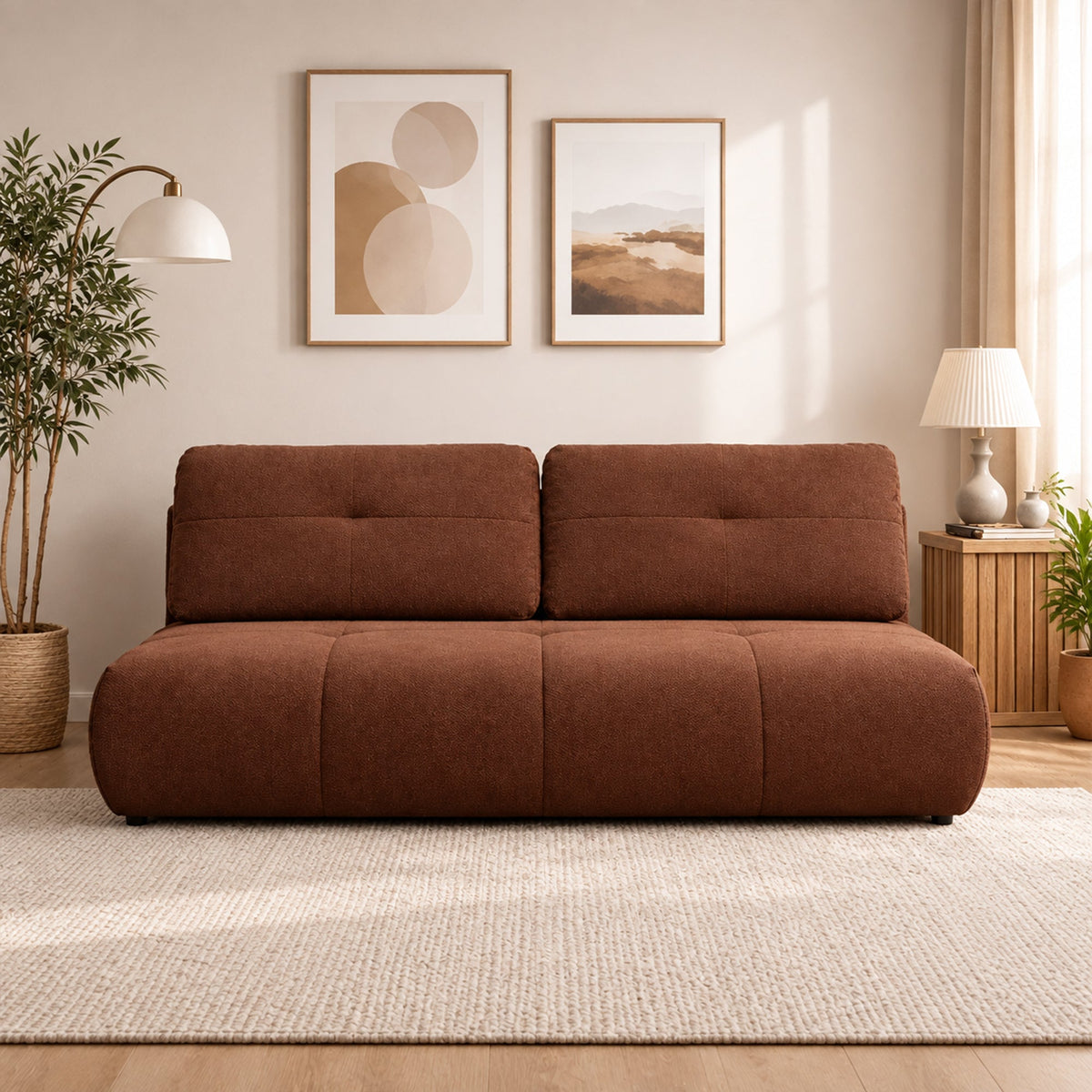 ROSA Canapé 3 places convertible avec coffre en tissu terracotta - Canapés convertibles - Mobilier Deco