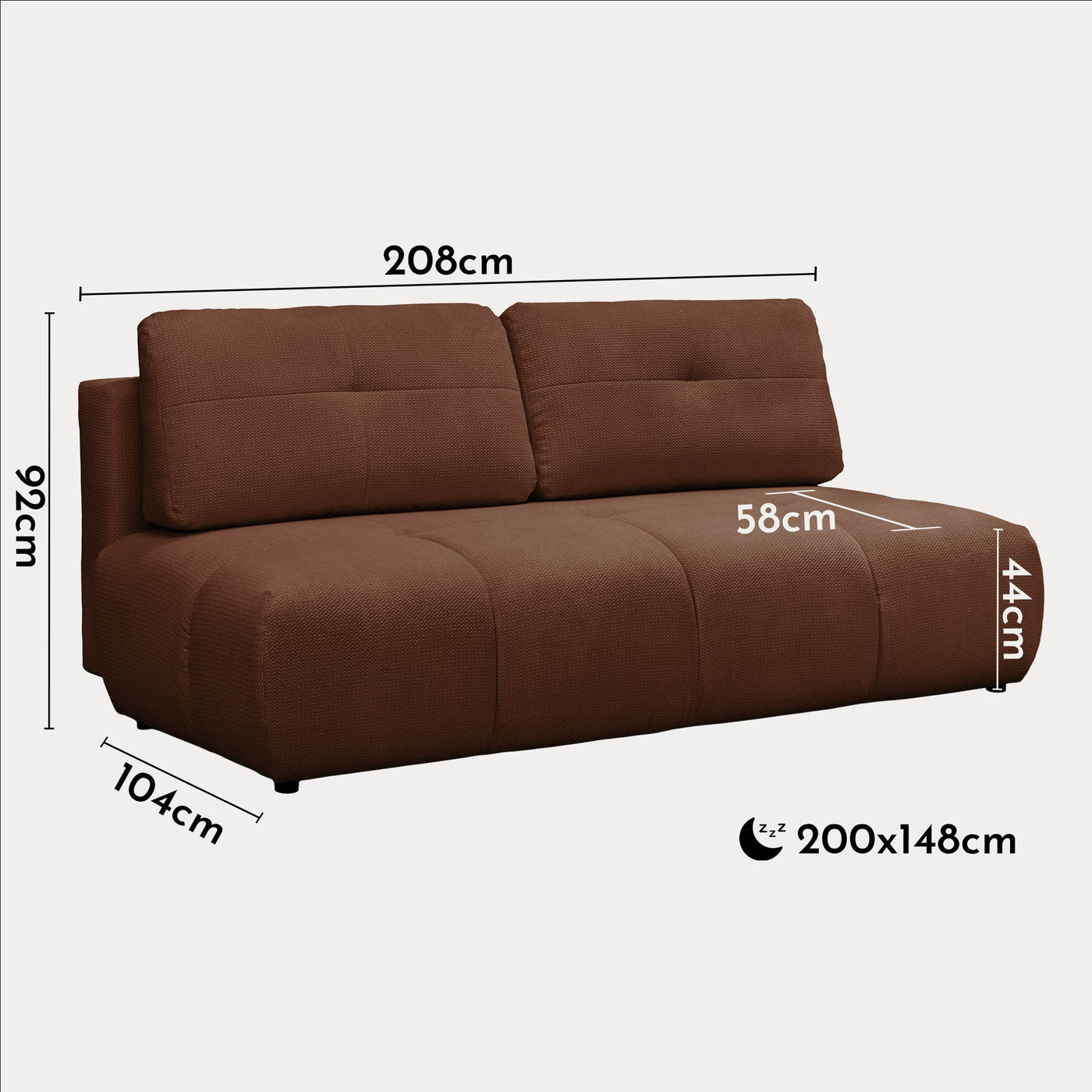 ROSA Canapé 3 places convertible avec coffre en tissu terracotta - Canapés convertibles - Mobilier Deco