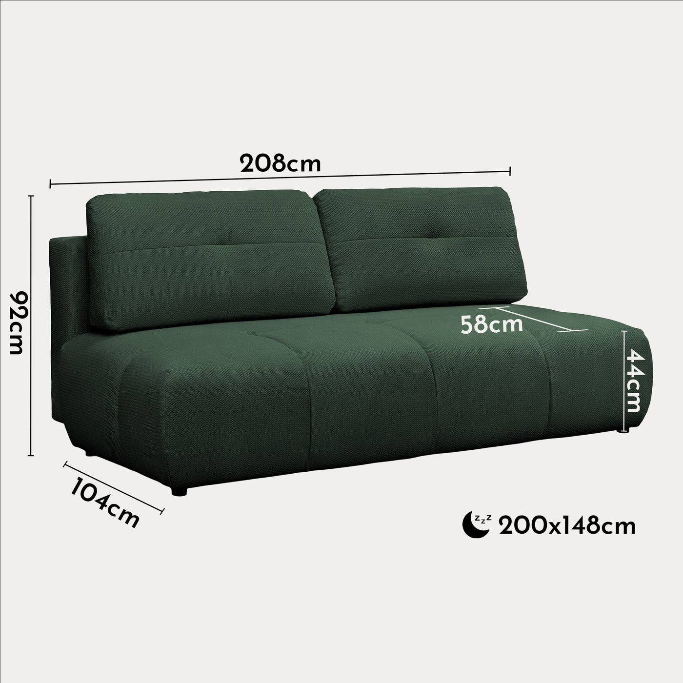 ROSA Canapé 3 places convertible avec coffre en tissu vert - Canapés convertibles - Mobilier Deco