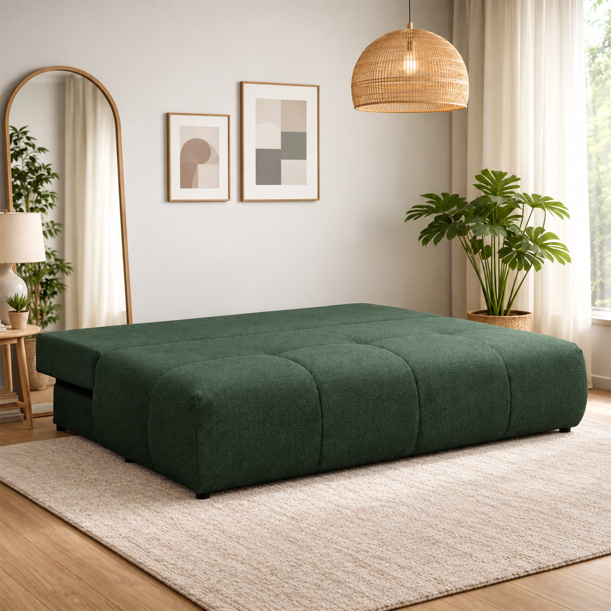 ROSA Canapé 3 places convertible avec coffre en tissu vert - Canapés convertibles - Mobilier Deco
