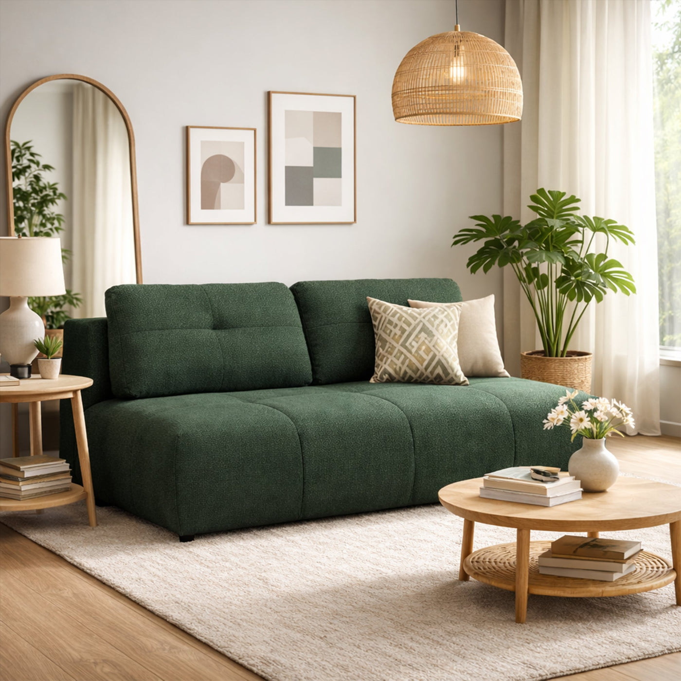 ROSA Canapé 3 places convertible avec coffre en tissu vert - Canapés convertibles - Mobilier Deco