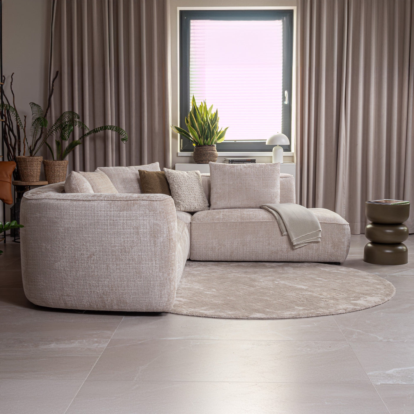 ROSIE Canapé d'angle en tissu beige - Angle droit - Canapés d'angle - Mobilier Deco