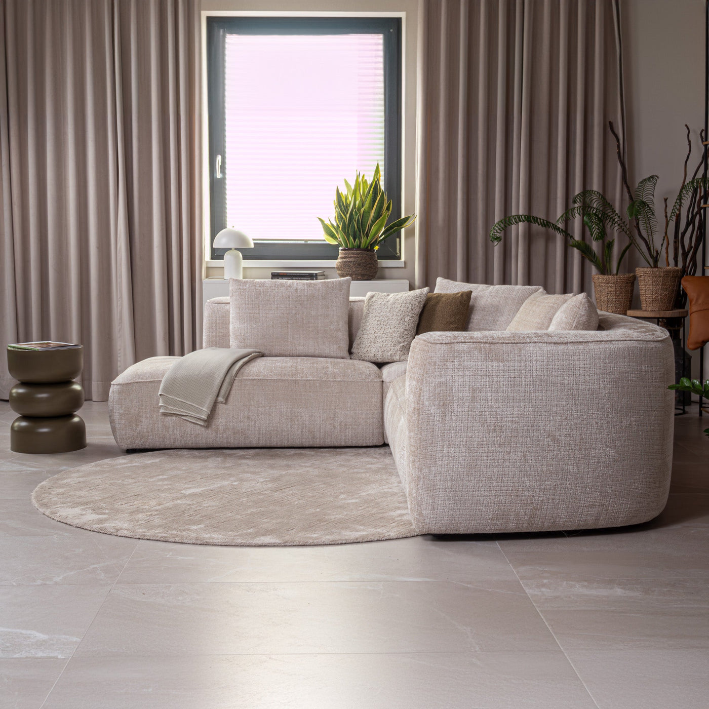 ROSIE Canapé d'angle en tissu beige - Angle gauche - Canapés d'angle - Mobilier Deco