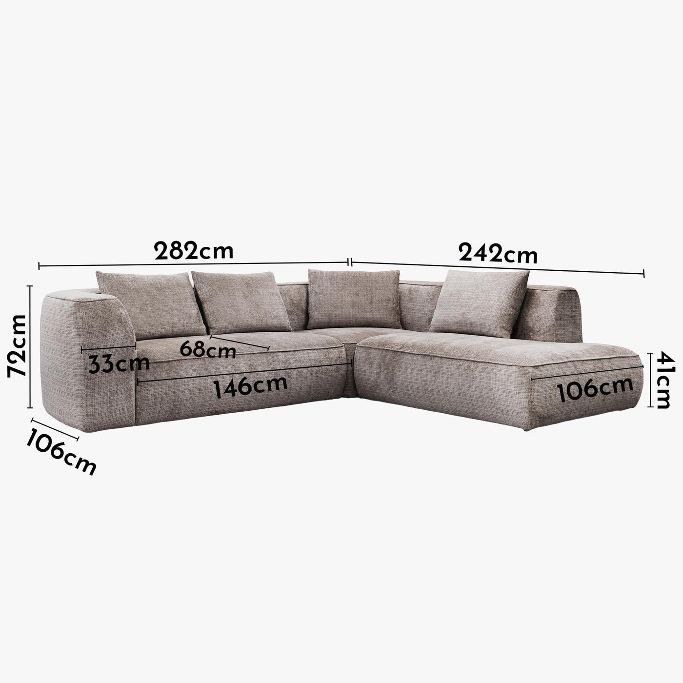 ROSIE Canapé d'angle en tissu gris - Angle droit - Canapés d'angle - Mobilier Deco