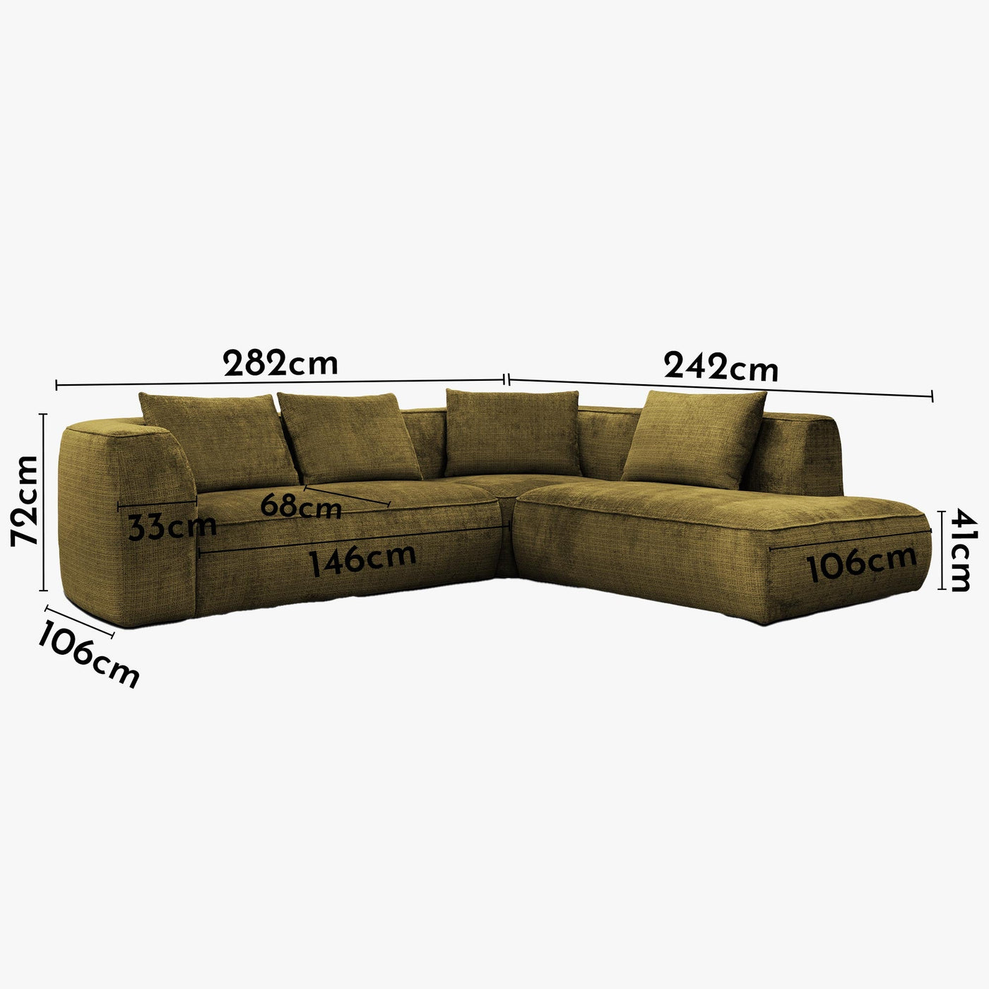 ROSIE Canapé d'angle en tissu vert - Angle droit - Canapés d'angle - Mobilier Deco