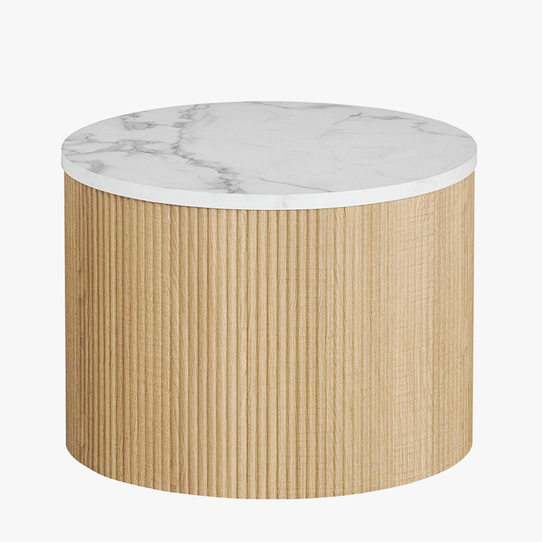 ROWAN Lot de 2 tables basses rondes gigognes couleur marbre et bois - Table basse - Mobilier Deco