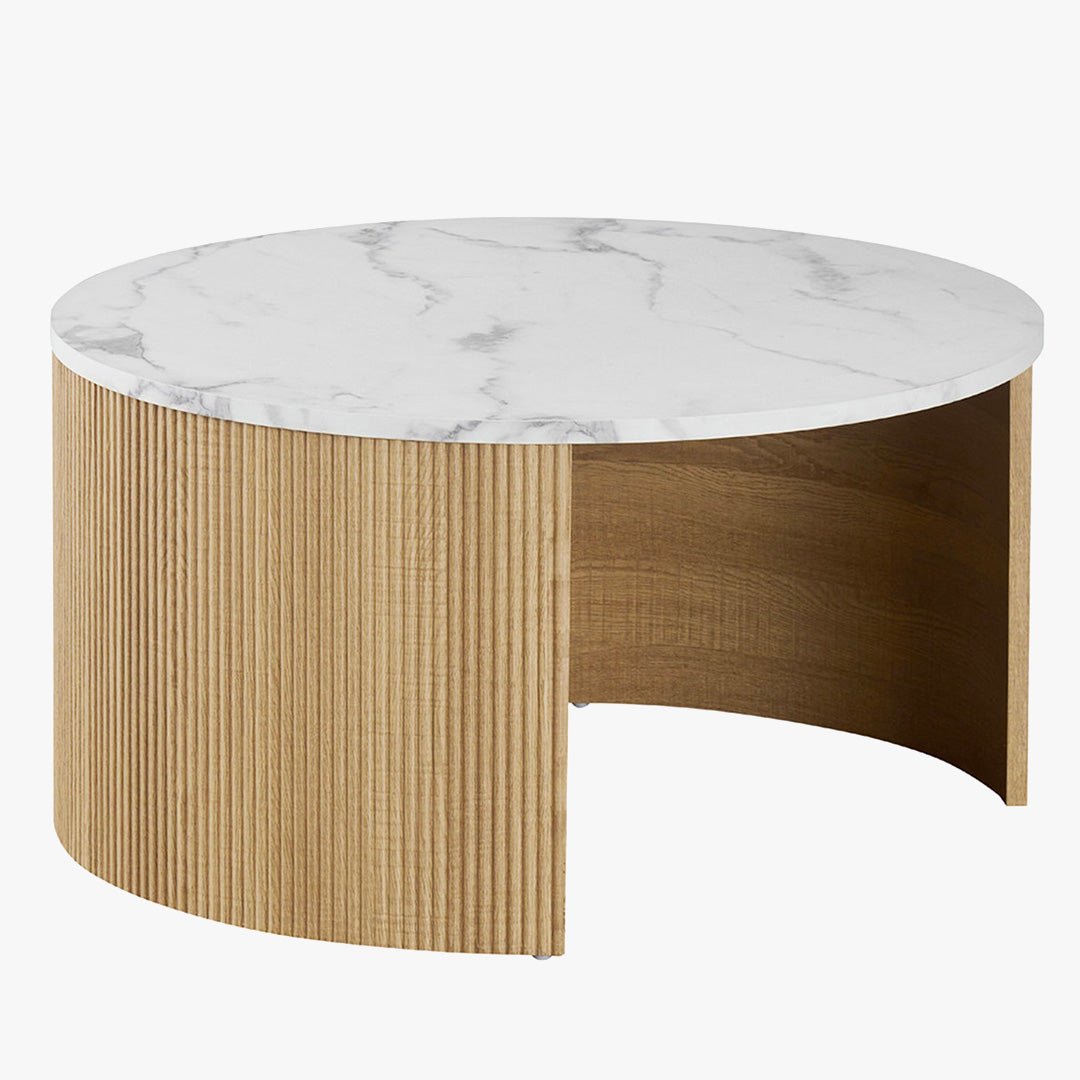 ROWAN Lot de 2 tables basses rondes gigognes couleur marbre et bois - Table basse - Mobilier Deco