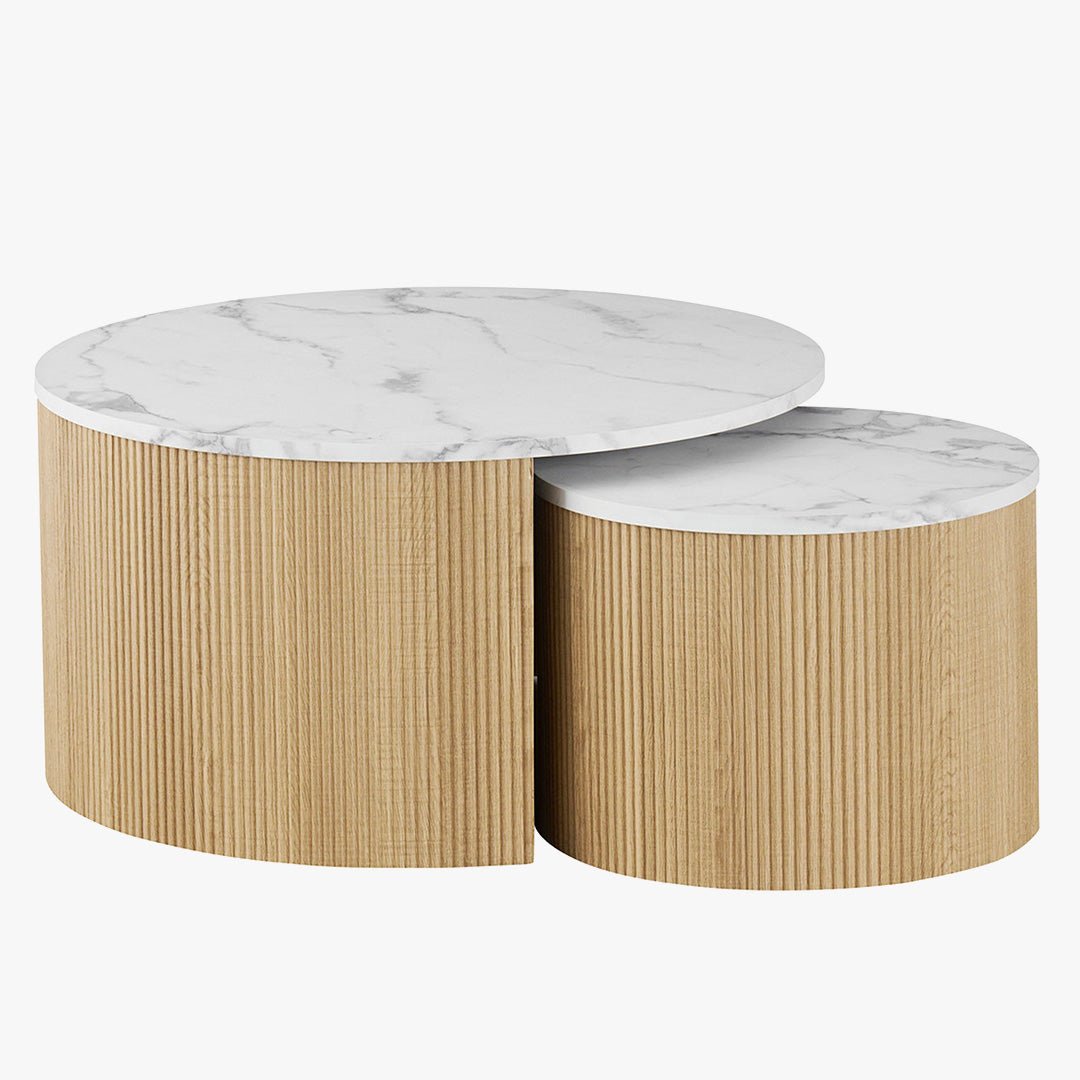 ROWAN Lot de 2 tables basses rondes gigognes couleur marbre et bois - Table basse - Mobilier Deco