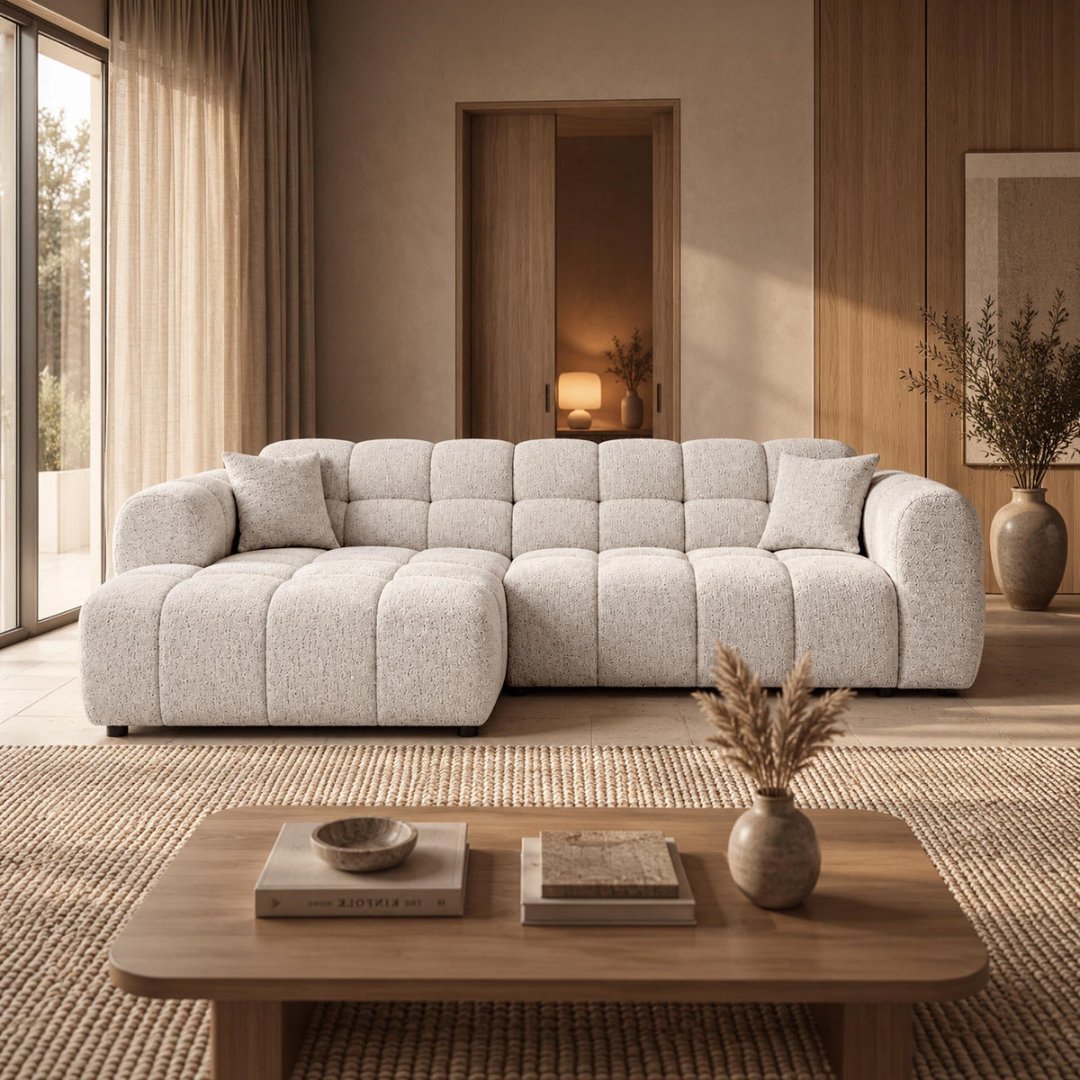 RUBY Canapé d'angle en tissu beige - Angle gauche - Mobilier Deco