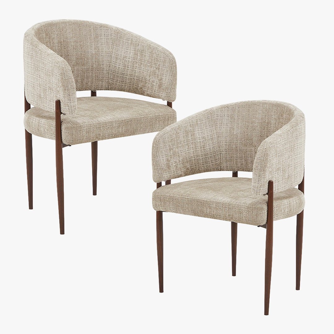RUMA Lot de 2 chaises en tissu beige foncé pieds couleur bois - Chaise de repas - Mobilier Deco