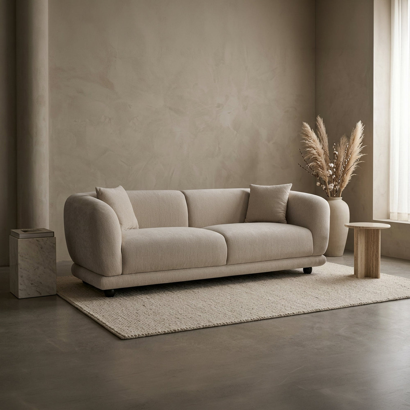 RUMY Canapé 3 places en tissu beige - Canapés fixes - Mobilier Deco