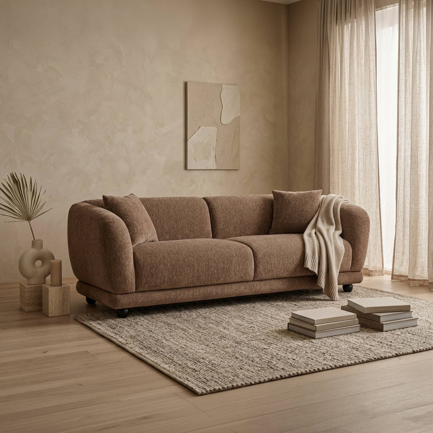 RUMY Canapé 3 places en tissu taupe - Canapés fixes - Mobilier Deco