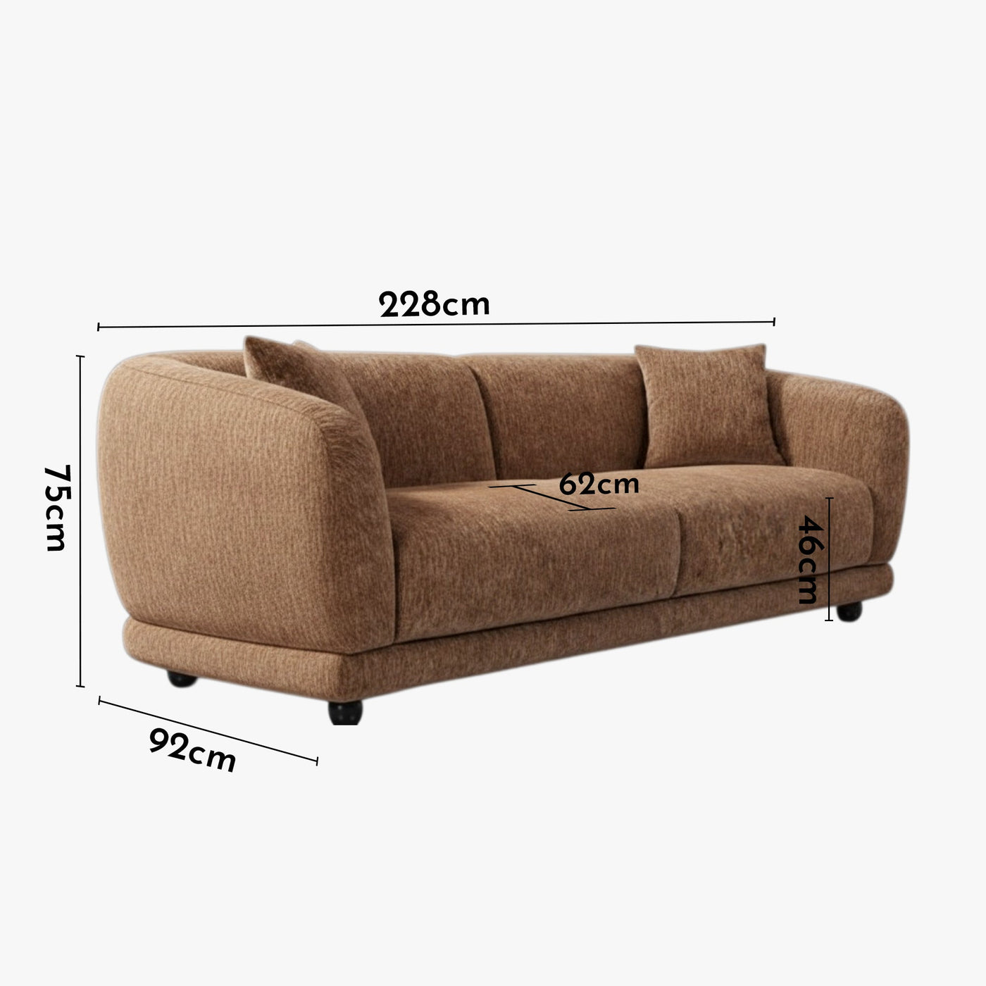 RUMY Canapé 3 places en tissu taupe foncé - Canapés fixes - Mobilier Deco