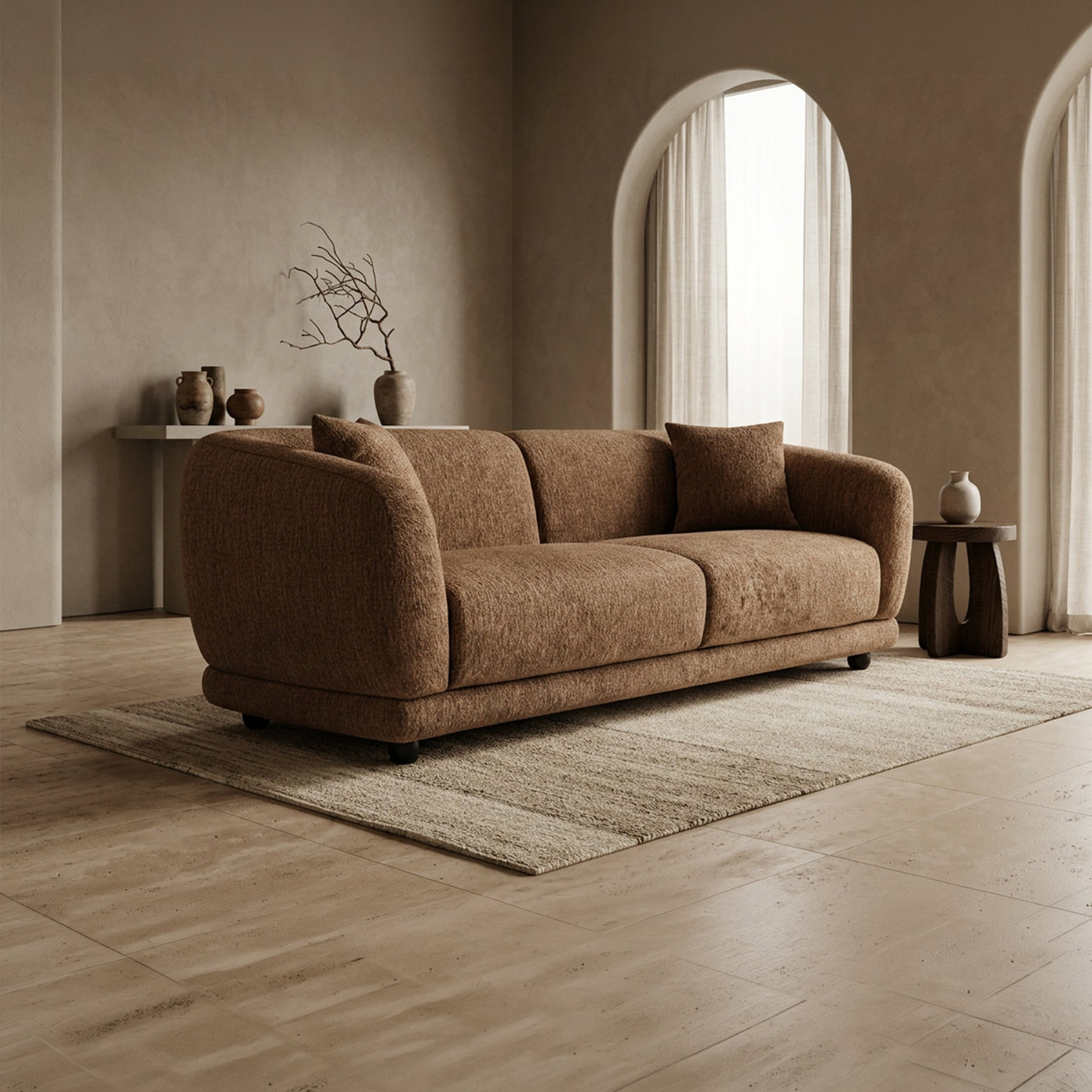 RUMY Canapé 3 places en tissu taupe foncé - Canapés fixes - Mobilier Deco