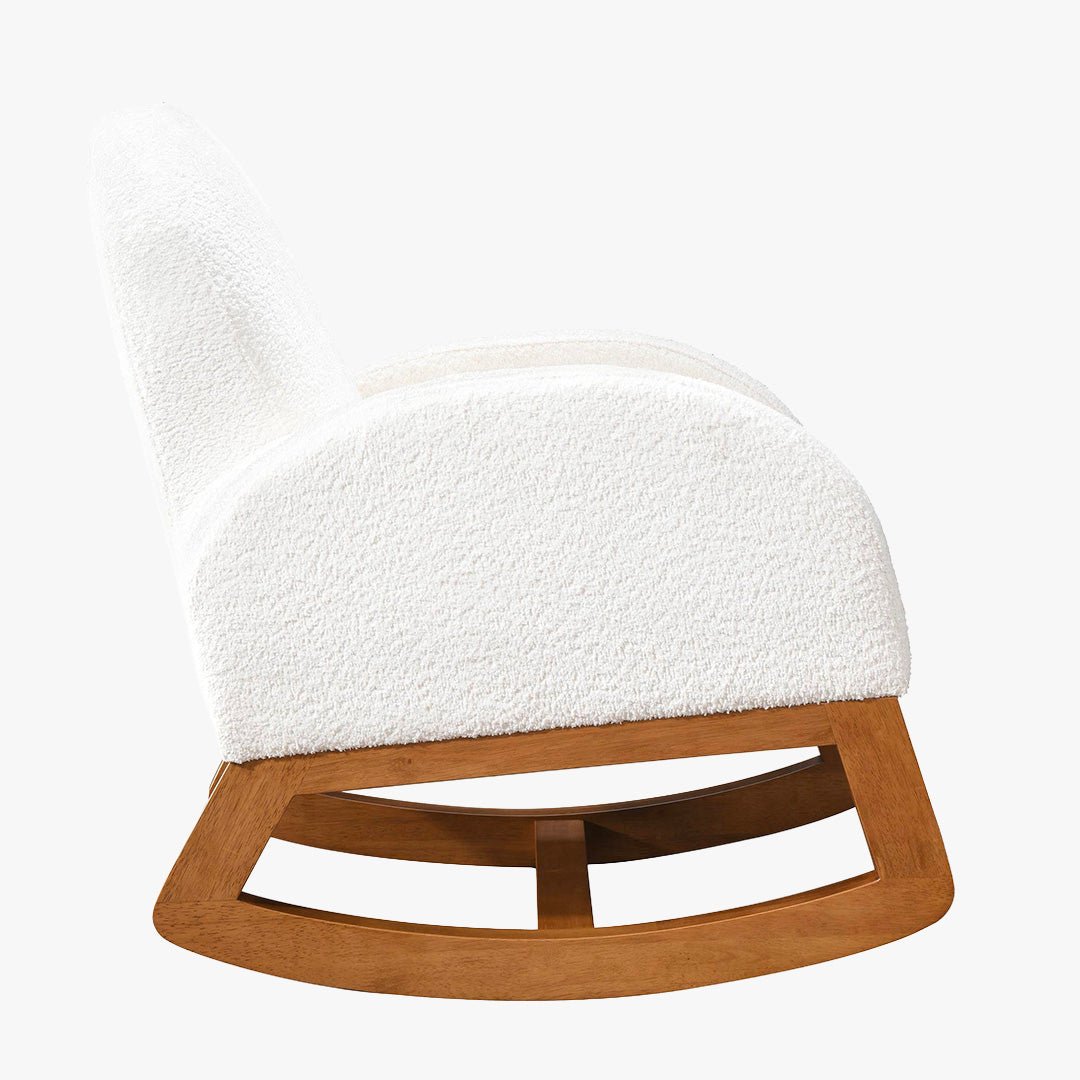 RUSSO Fauteuil à bascule effet peau de mouton blanc et bois clair - Fauteuils - Mobilier Deco