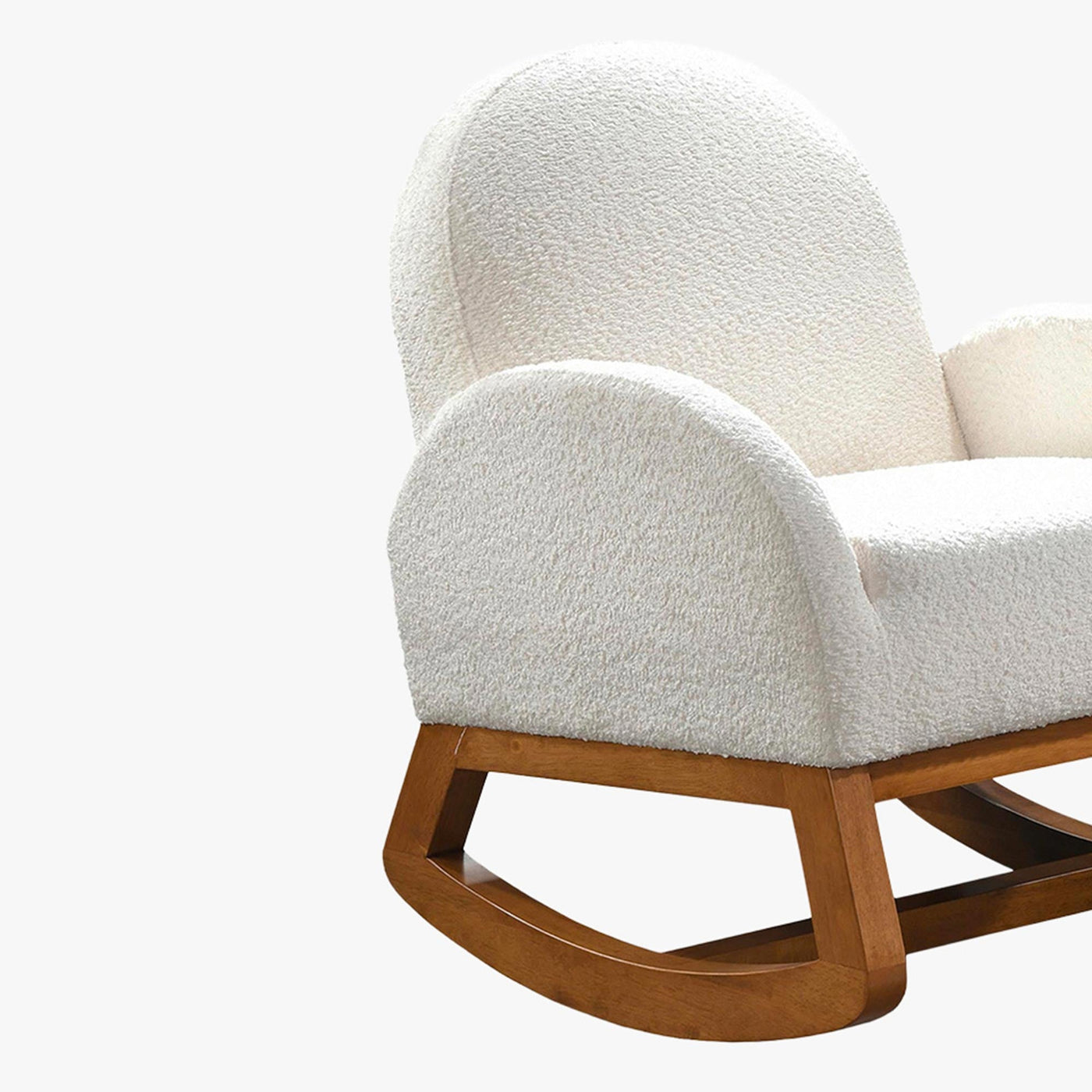 RUSSO Fauteuil à bascule effet peau de mouton blanc et bois clair - Fauteuils - Mobilier Deco