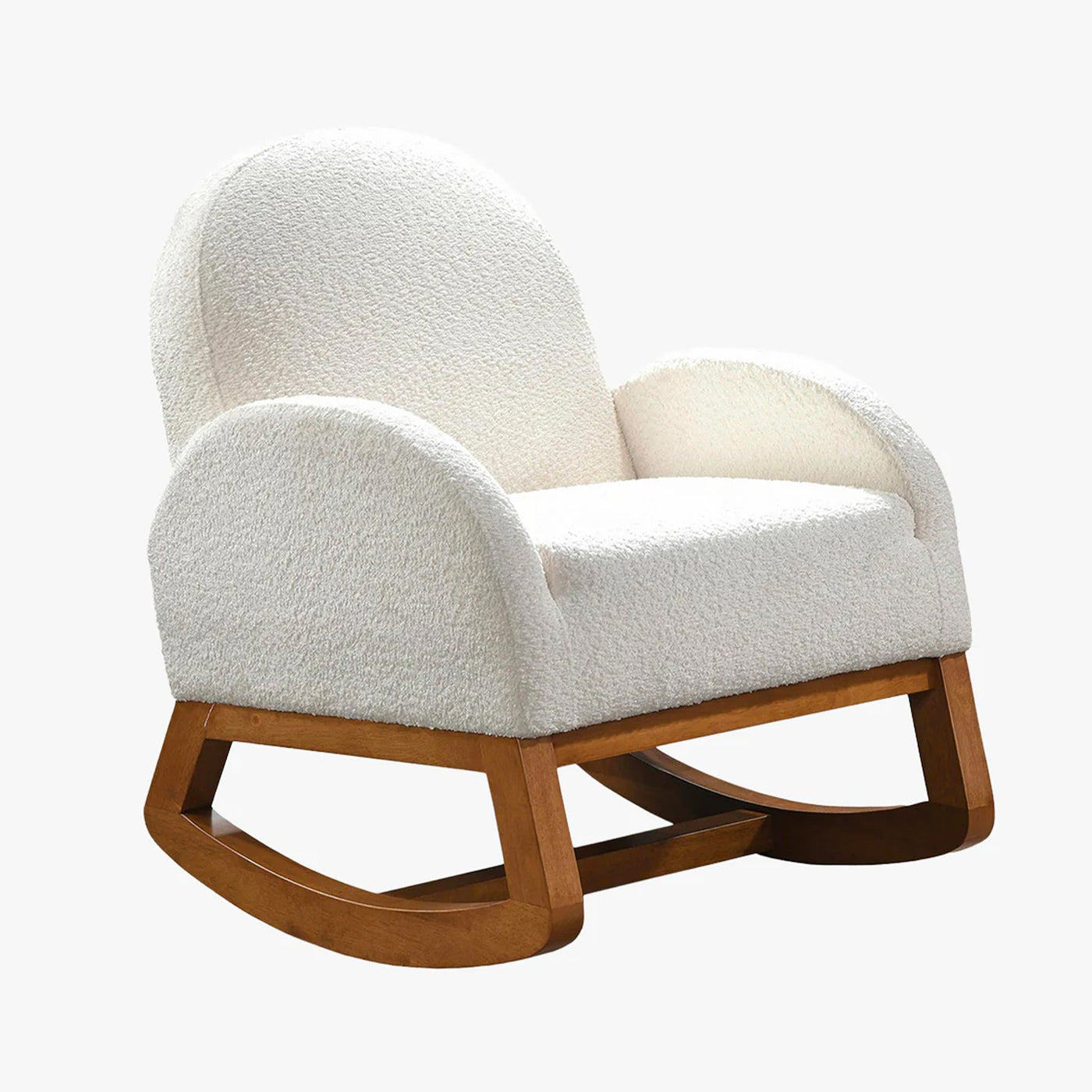 RUSSO Fauteuil à bascule effet peau de mouton blanc et bois clair - Fauteuils - Mobilier Deco