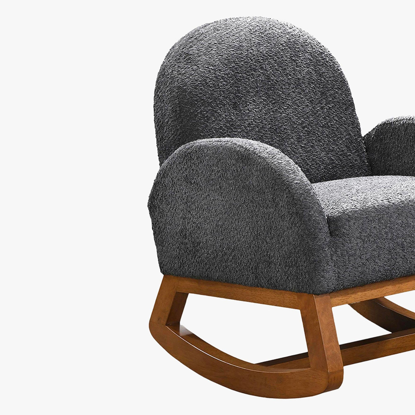 RUSSO Fauteuil à bascule effet peau de mouton gris foncé et bois clair - Fauteuils - Mobilier Deco