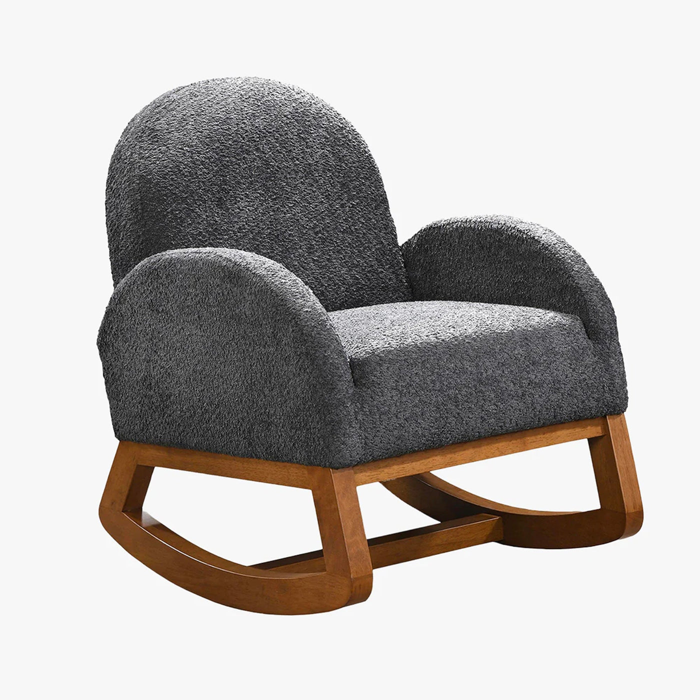 RUSSO Fauteuil à bascule effet peau de mouton gris foncé et bois clair - Fauteuils - Mobilier Deco