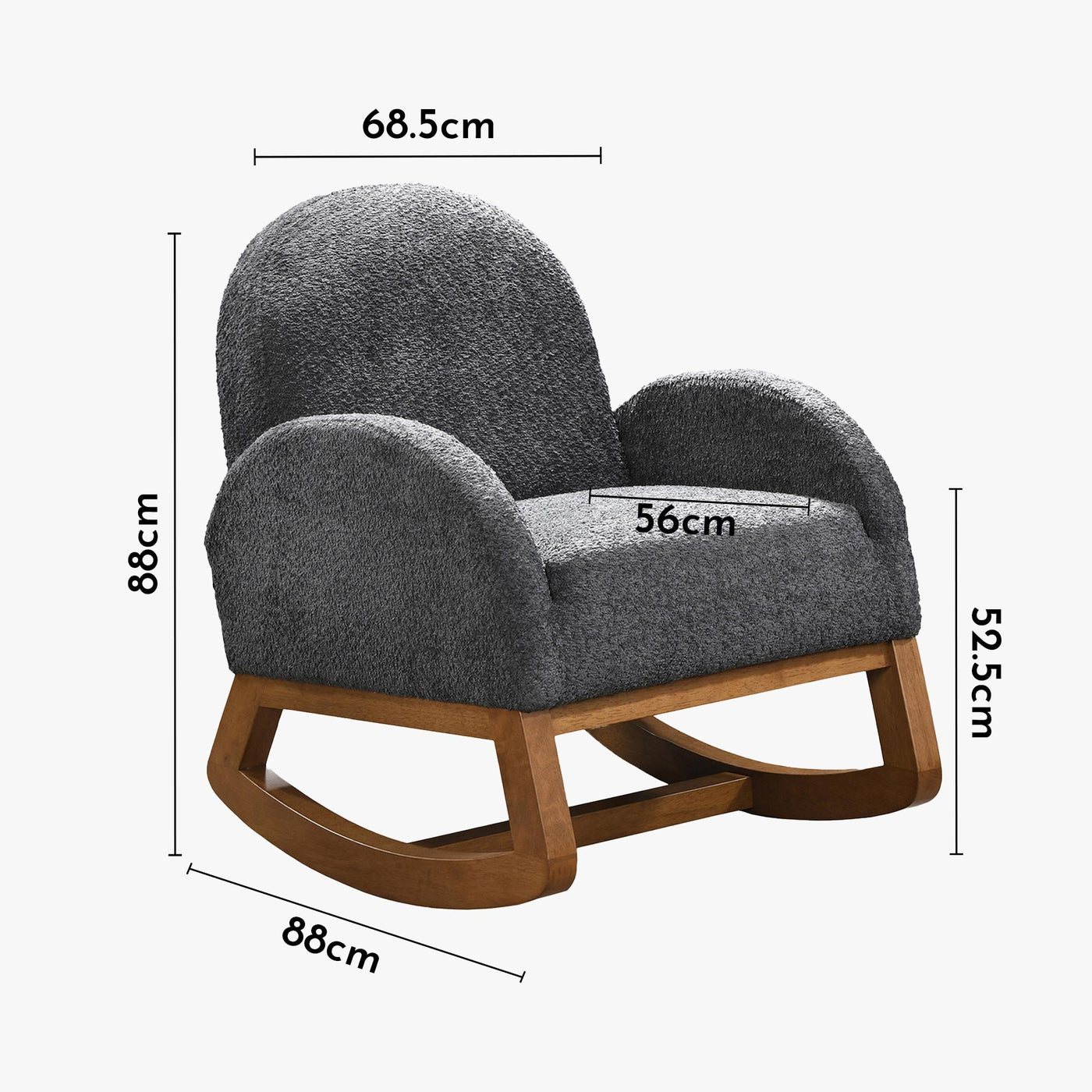 RUSSO Fauteuil à bascule effet peau de mouton gris foncé et bois clair - Fauteuils - Mobilier Deco
