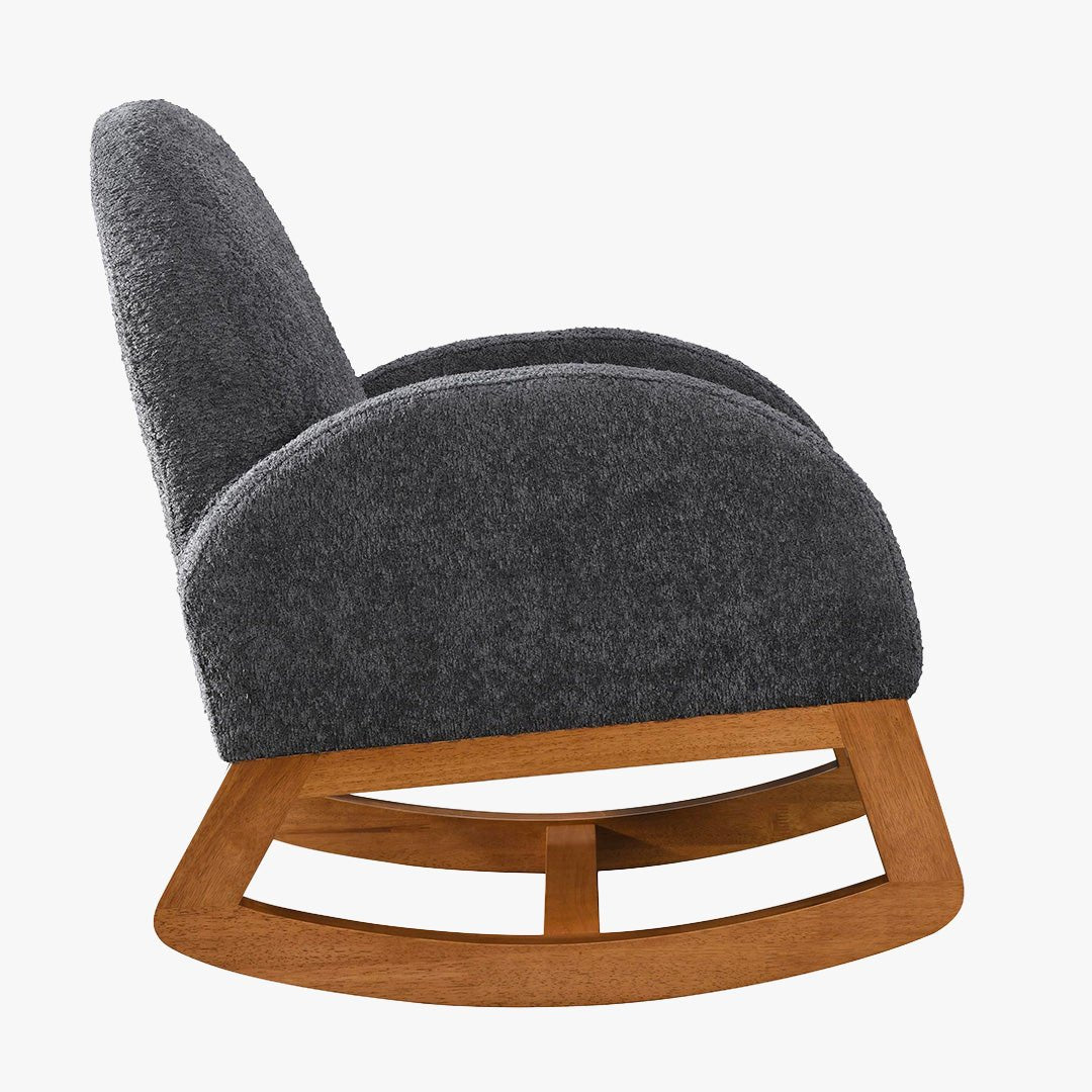 RUSSO Fauteuil à bascule effet peau de mouton gris foncé et bois clair - Fauteuils - Mobilier Deco