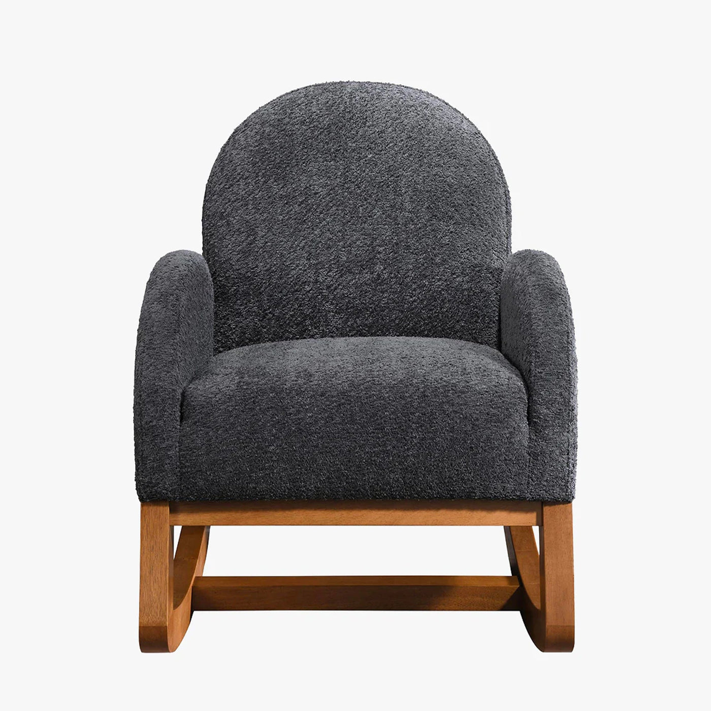 RUSSO Fauteuil à bascule effet peau de mouton gris foncé et bois clair - Fauteuils - Mobilier Deco