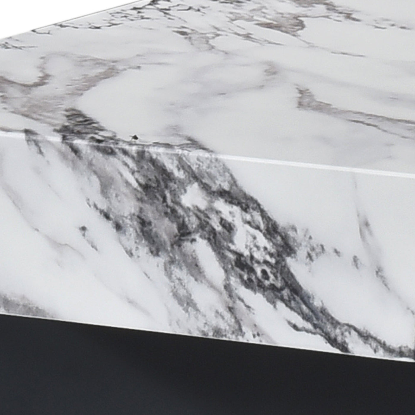 RUYA Table basse carrée marbre d'ingénierie blanc socle noir - Table basse - Mobilier Deco
