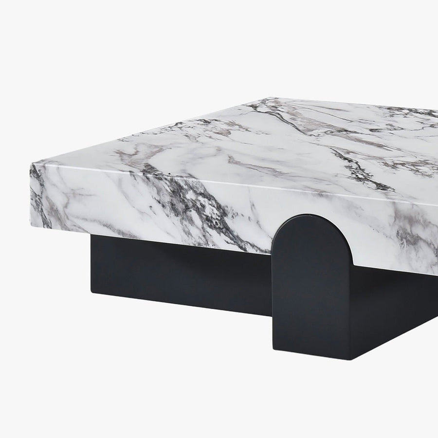 RUYA Table basse carrée marbre d'ingénierie blanc socle noir — aperçu vidéo