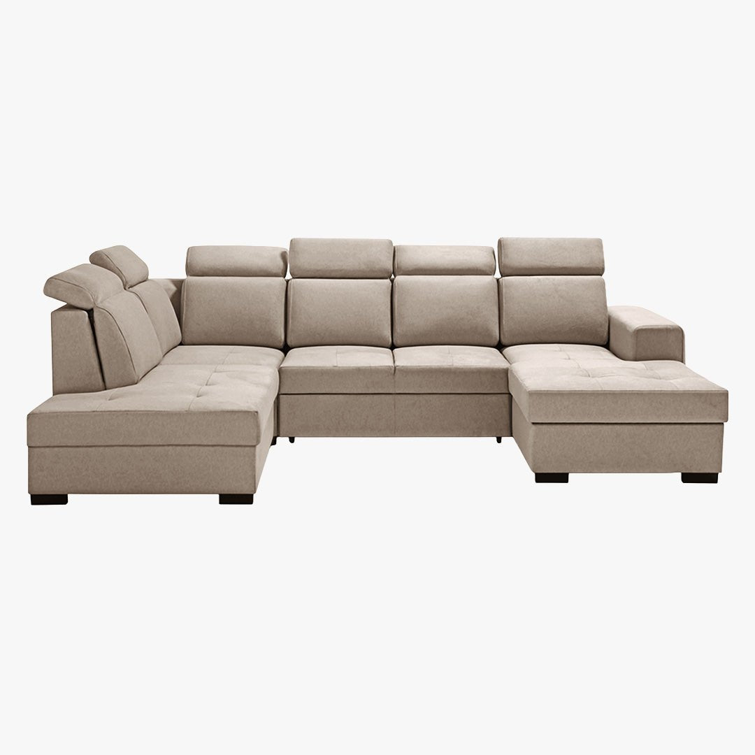 SACHA U Canapé panoramique convertible avec coffre en tissu taupe - Angle droit - Canapés panoramiques - Mobilier Deco
