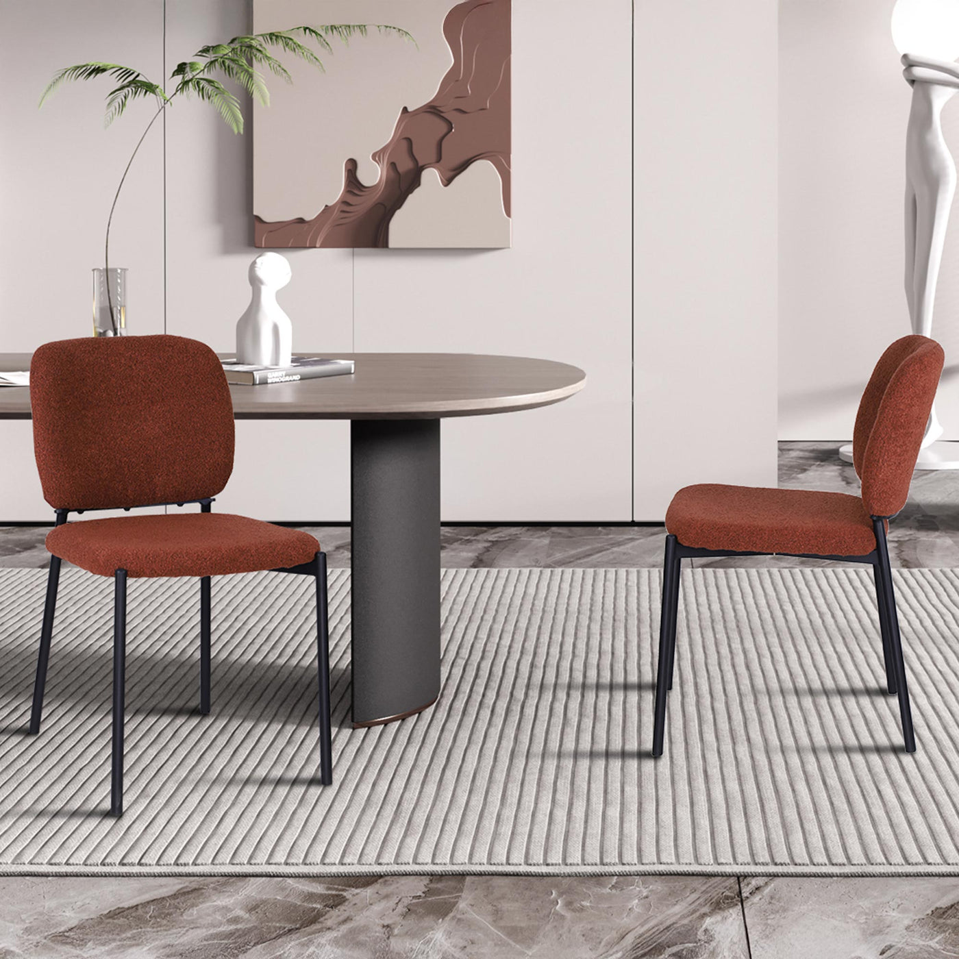 SAFIA Lot de 2 chaises en tissu rouille piètement métal noir - Chaise de repas - Mobilier Deco