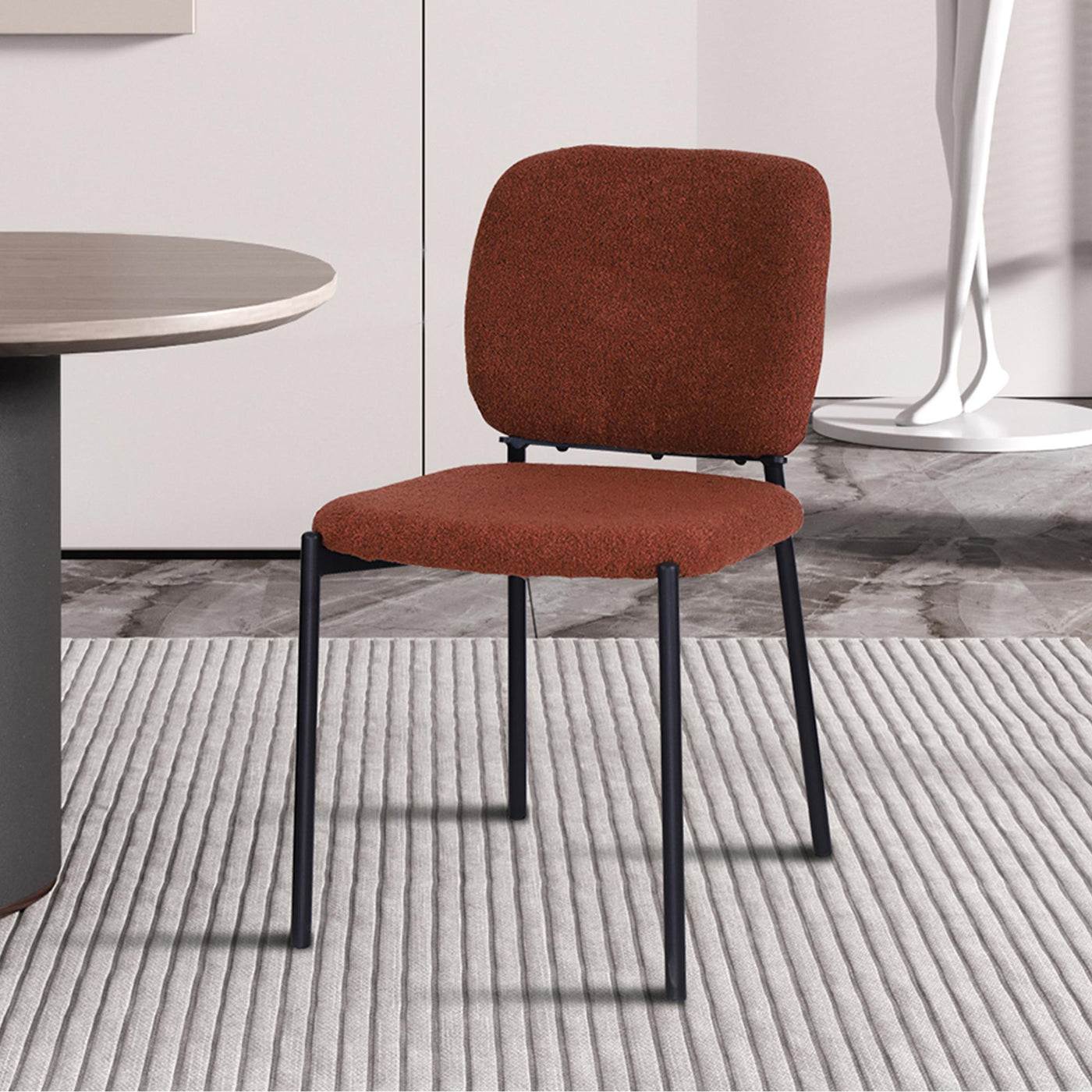 SAFIA Lot de 2 chaises en tissu rouille piètement métal noir - Chaise de repas - Mobilier Deco