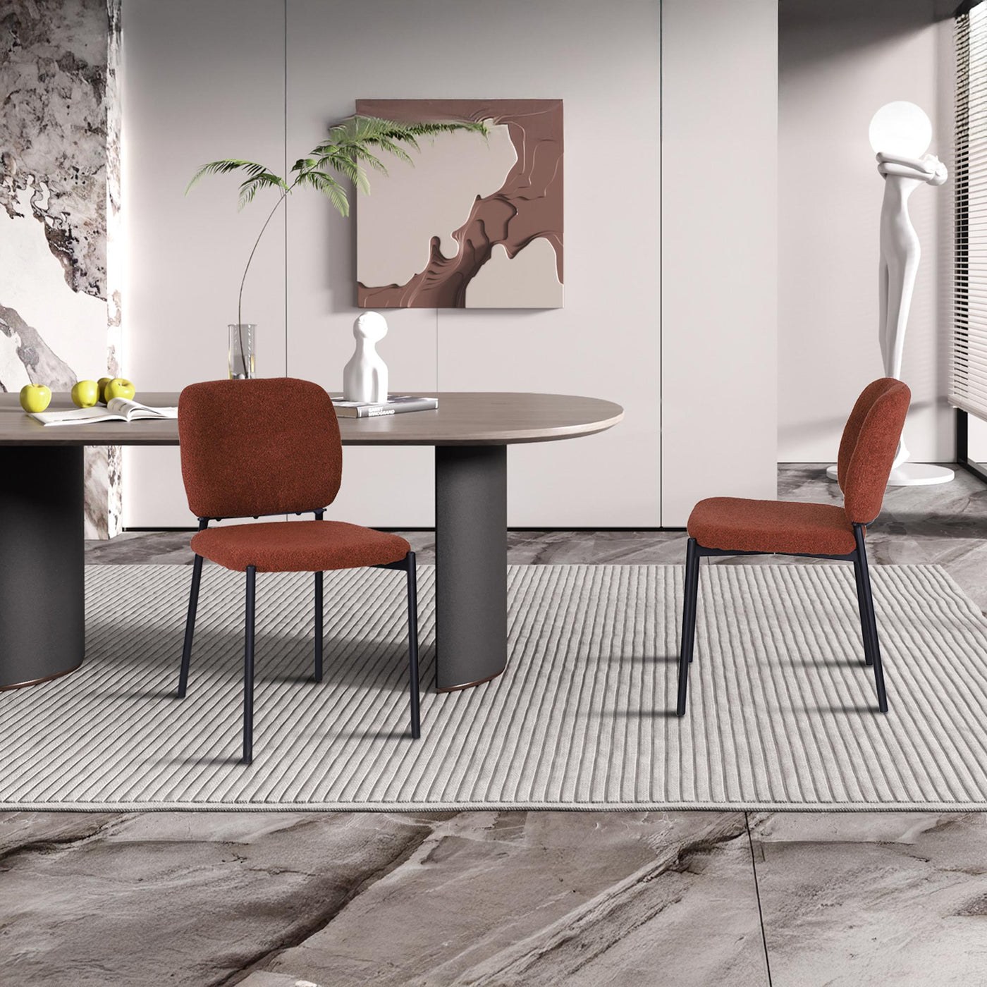 SAFIA Lot de 2 chaises en tissu rouille piètement métal noir - Chaise de repas - Mobilier Deco