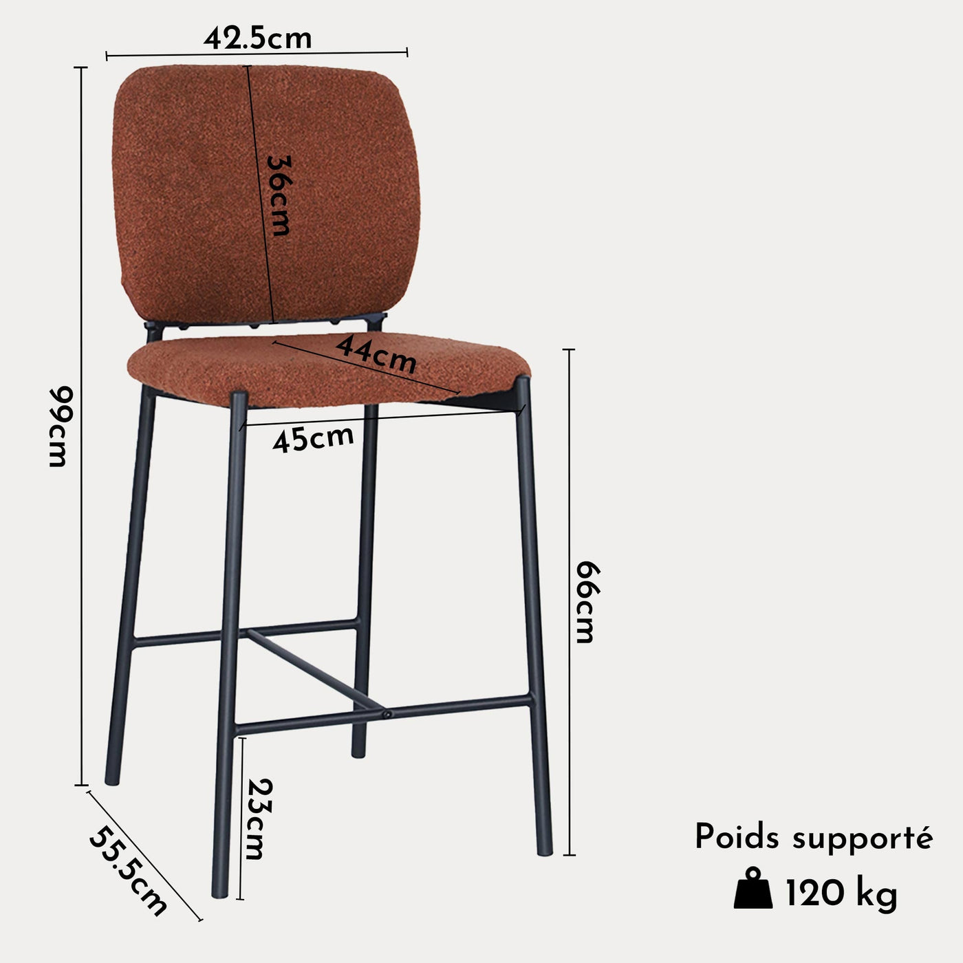 SAFIA Lot de 2 tabourets tissu rouille piètement métal noir - Tabourets - Mobilier Deco