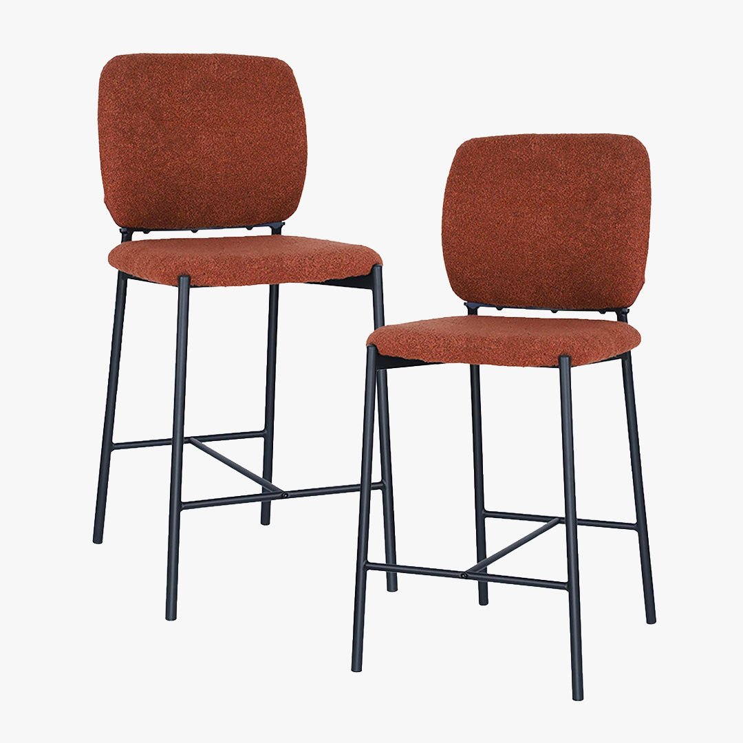 SAFIA Lot de 2 tabourets tissu rouille piètement métal noir - Tabourets - Mobilier Deco