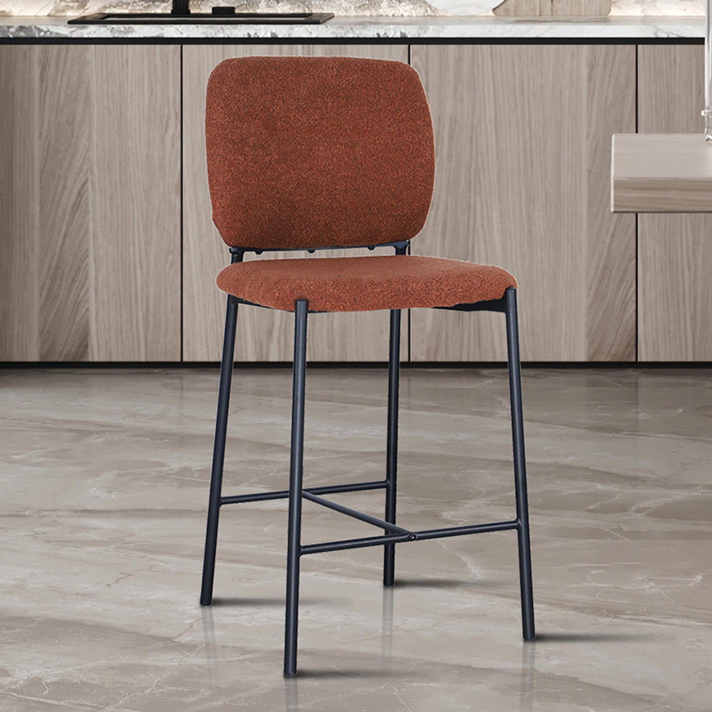 SAFIA Lot de 2 tabourets tissu rouille piètement métal noir - Tabourets - Mobilier Deco