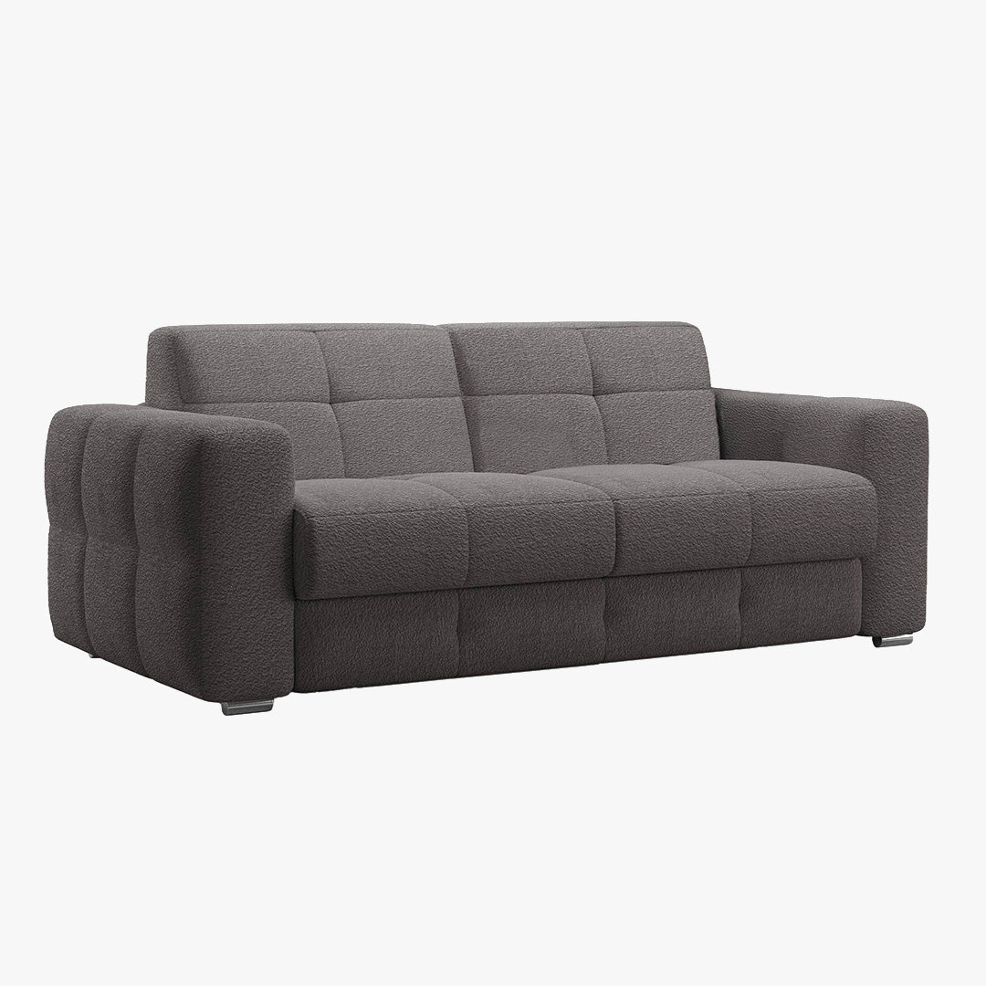 SAMINA Canapé 3 places convertible en tissu bouclette gris foncé matelas Memory 14 cm - Canapés convertibles - Mobilier Deco