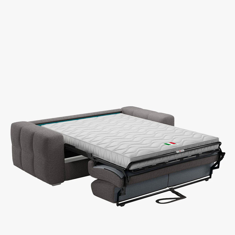 SAMINA Canapé 3 places convertible en tissu bouclette gris foncé matelas Memory 14 cm — aperçu vidéo