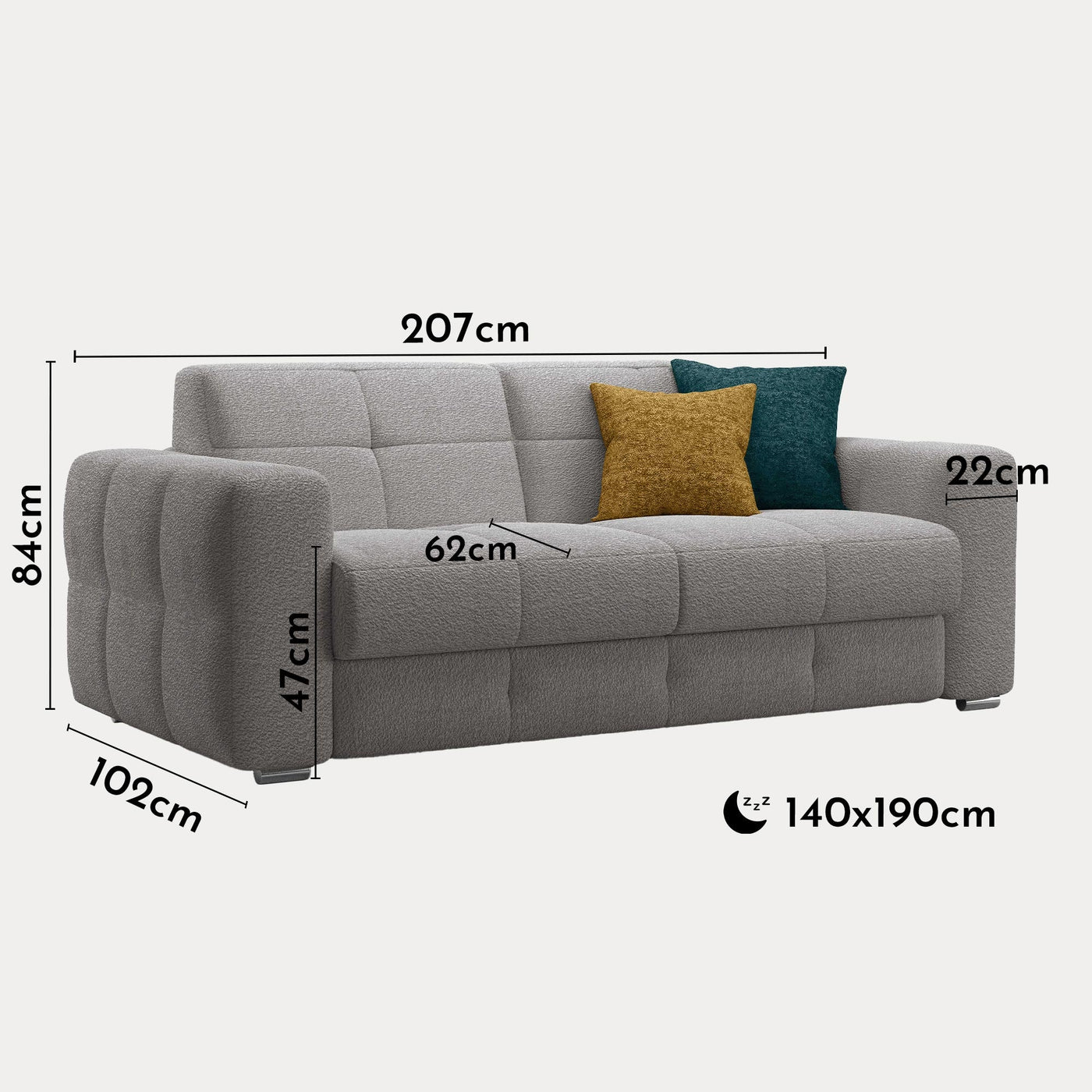SAMINA Canapé 3 places convertible en tissu bouclette gris matelas Memory 14 cm - Canapés convertibles - Mobilier Deco