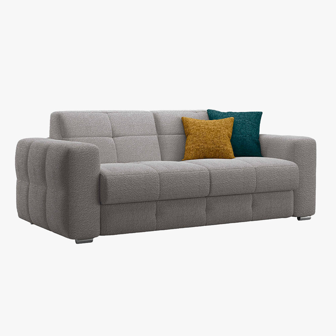 SAMINA Canapé 3 places convertible en tissu bouclette gris matelas Memory 14 cm - Canapés convertibles - Mobilier Deco
