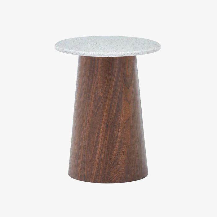 SANA - 40 Table d'appoint en marbre composite pieds couleur bois foncé D40 cm – Table basse – vue 2