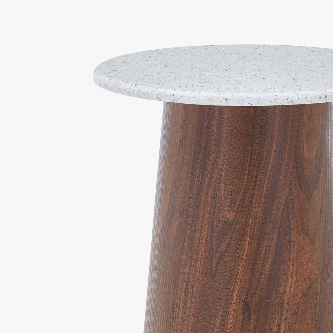 SANA - 40 Table d'appoint en marbre composite pieds couleur bois foncé D40 cm - Table basse - Mobilier Deco