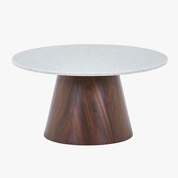 SANA - 80 Table basse ronde en marbre composite pieds couleur bois foncé  D80 cm