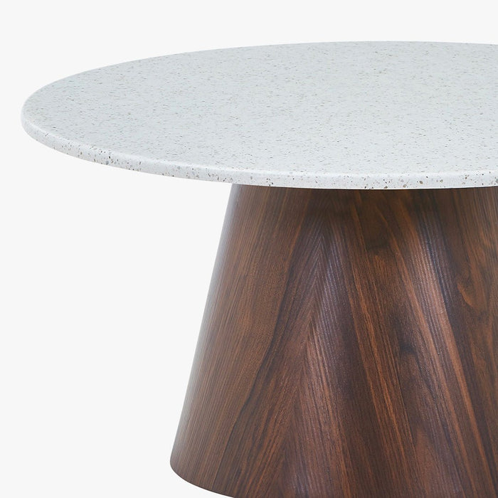 SANA - 80 Table basse ronde en marbre composite pieds couleur bois foncé  D80 cm